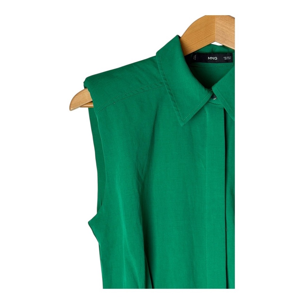 MNG Jumpsuit Women Small Green Linen Blend Collared‎ Wide Leg Jumpsuit Utility - Picture 6 of 14